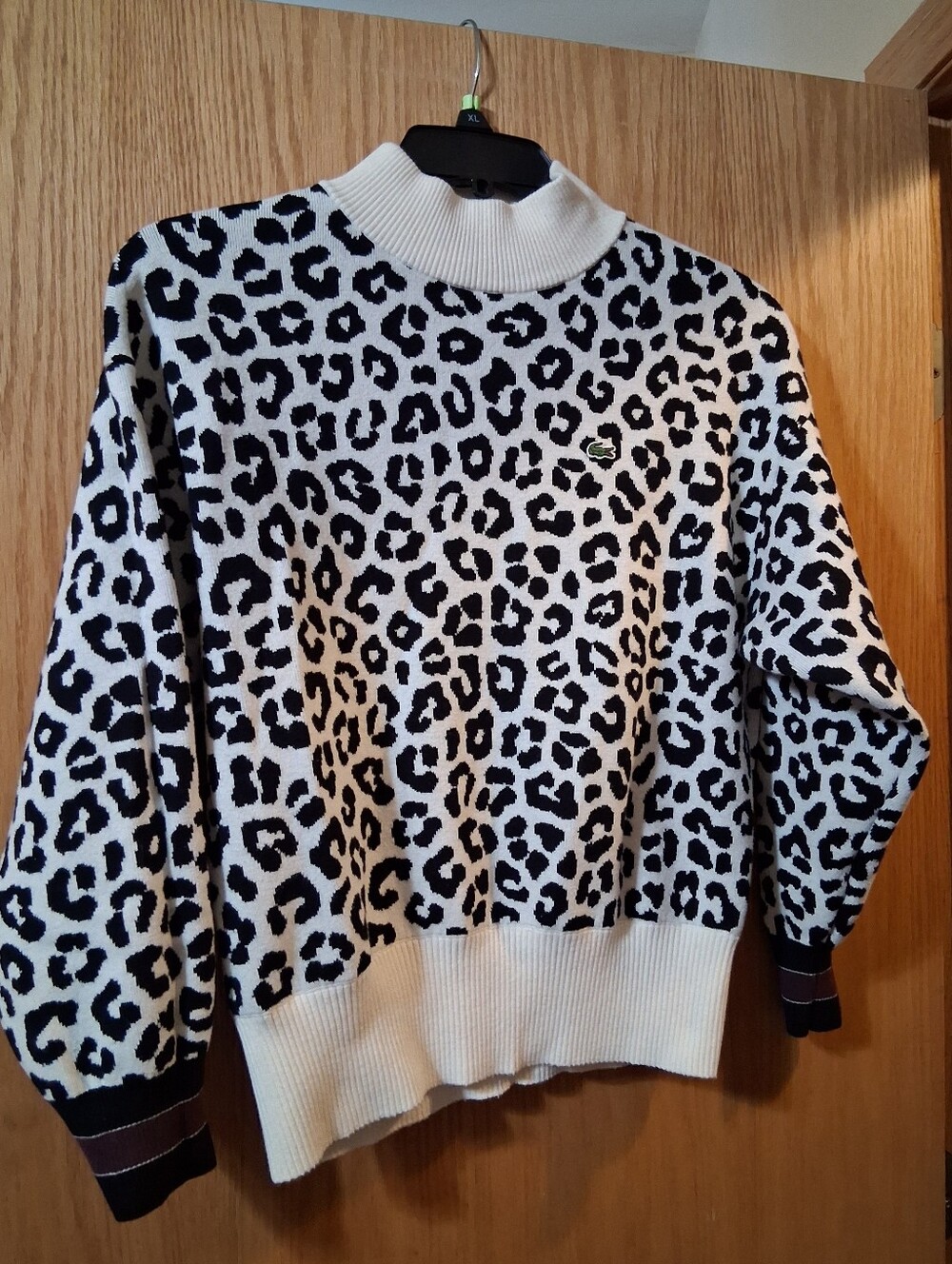 Lacoste leopard-print pullover cashmere blend sweater. Large, Acadamia